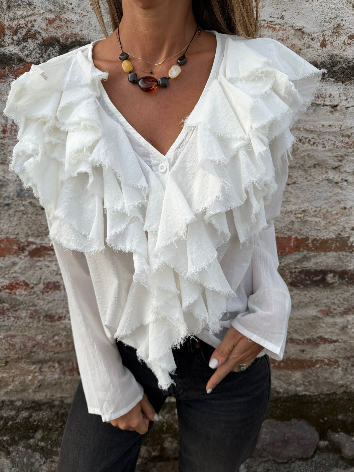 Blusa super vuelos rústica blanca