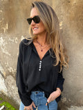 Blusa botones concha perla negra