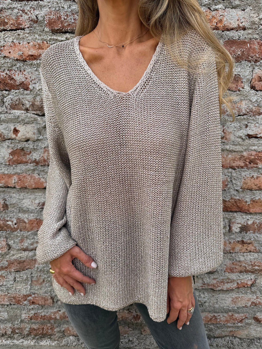 Chaleco lurex manga aglobada camel