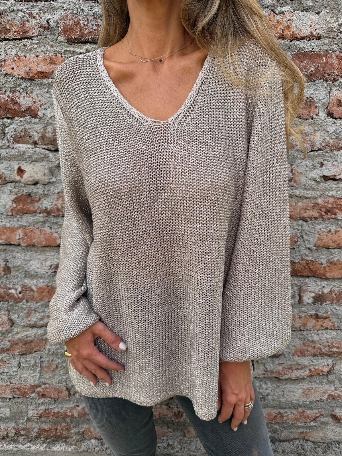 Chaleco lurex manga aglobada camel