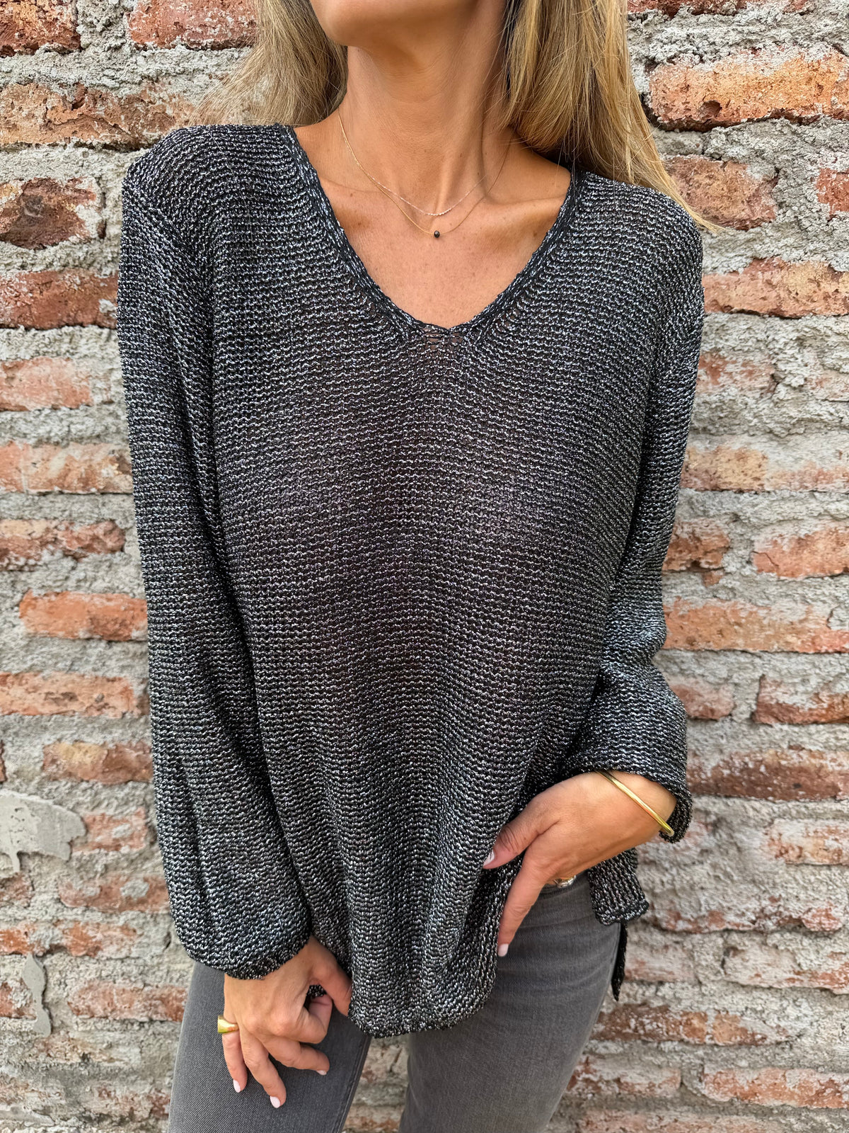 Chaleco lurex manga aglobada negro