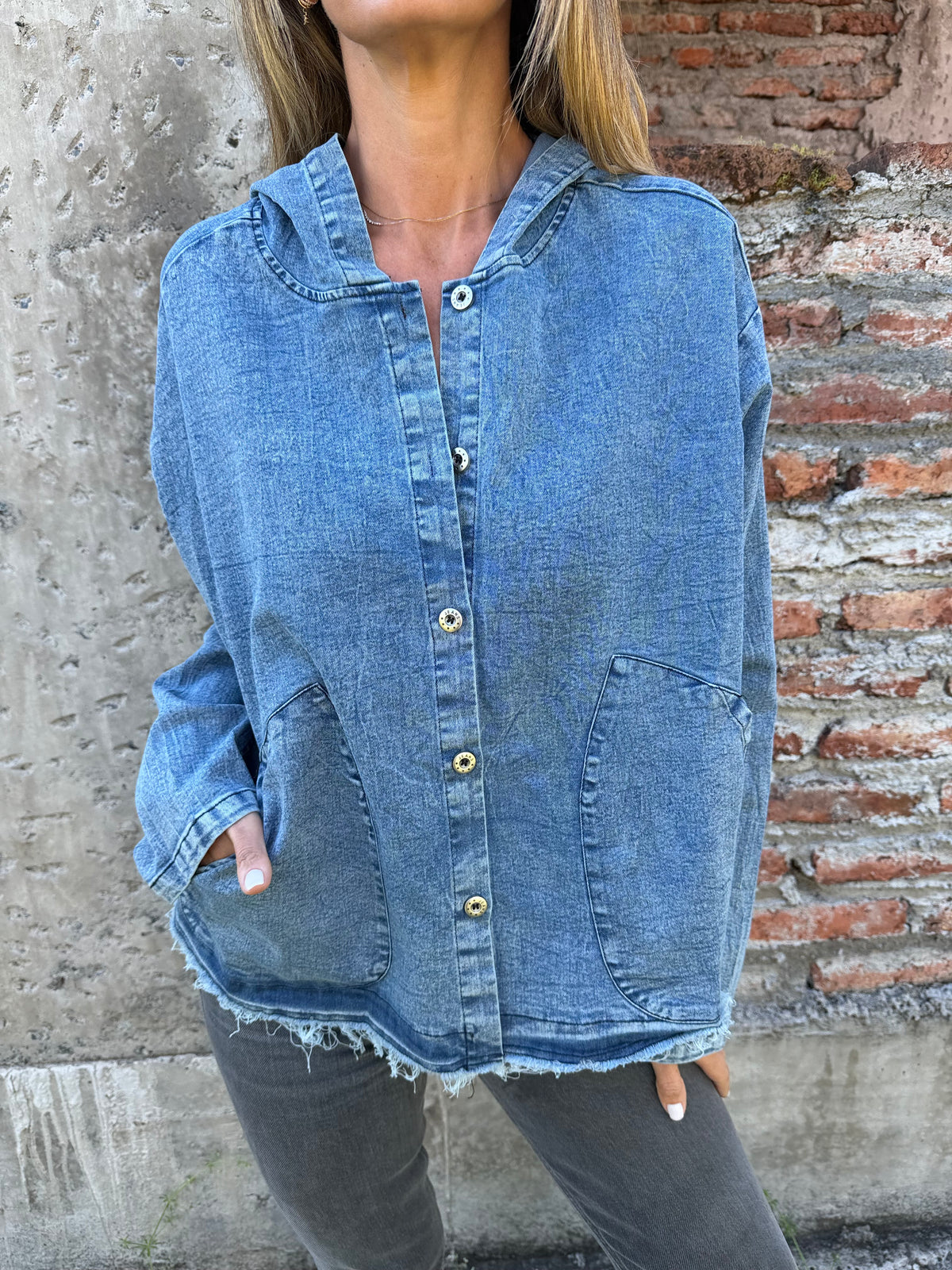 Chaqueta bluejean delgado azul