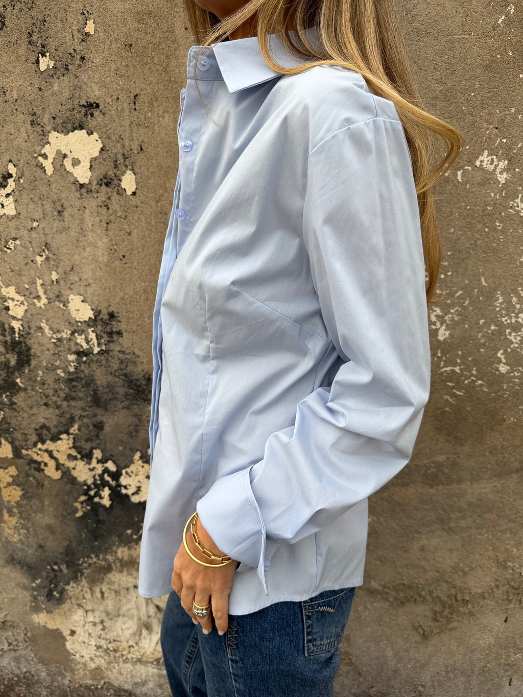 Blusa sastre botones escondidos celeste