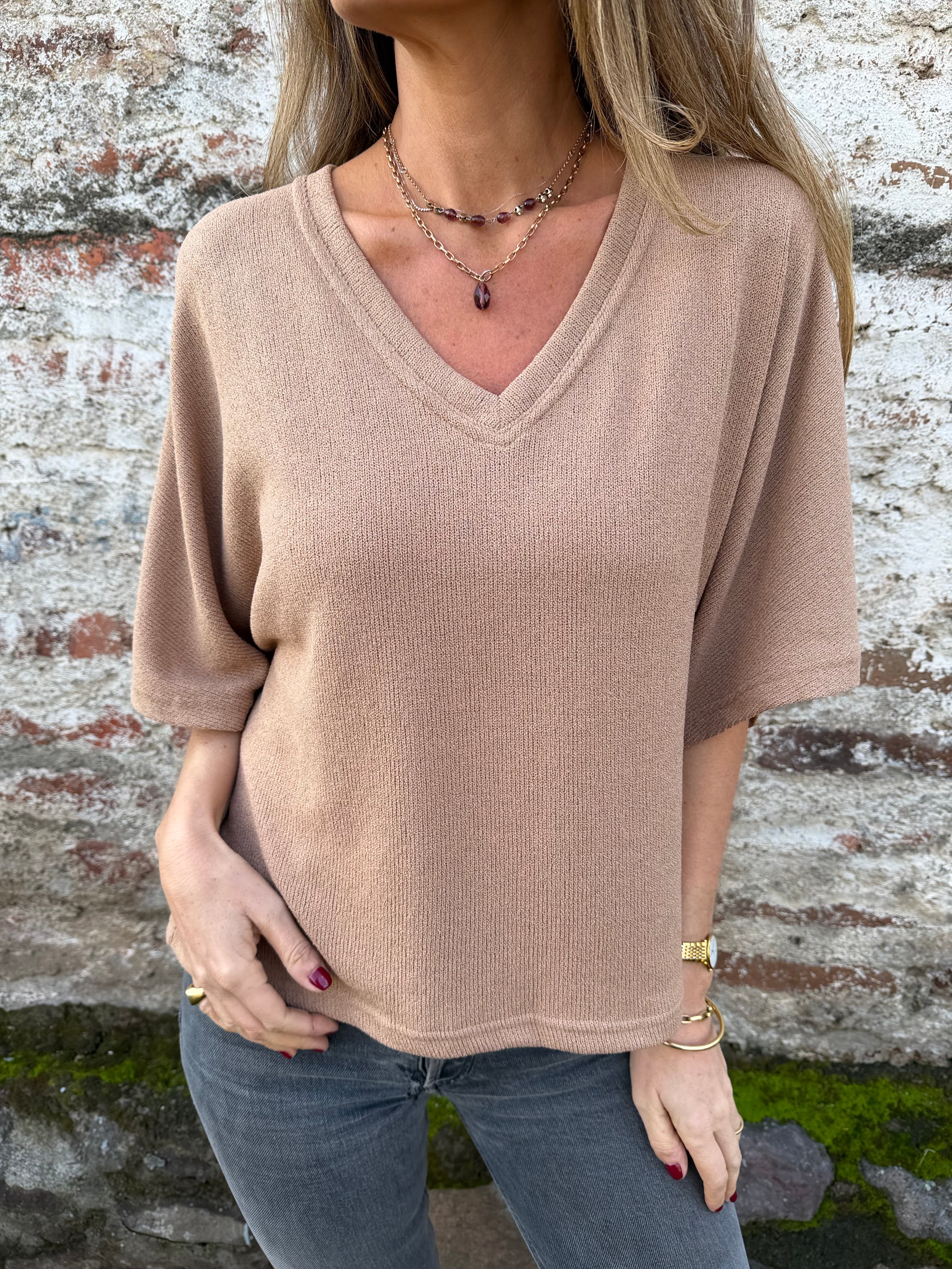 Polera tejida mangas amplias camel