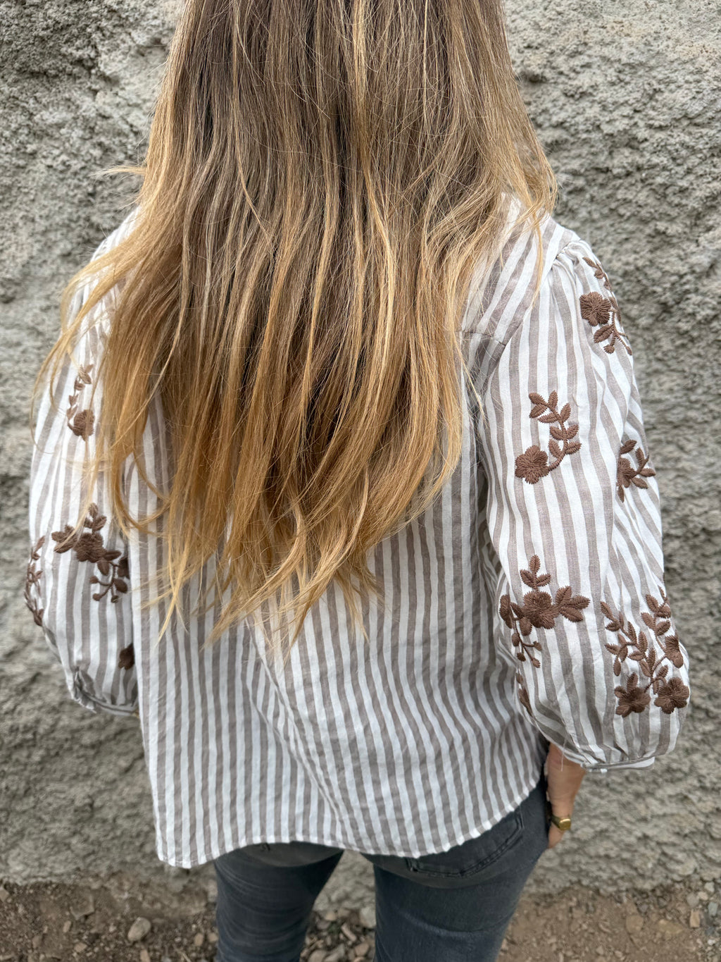 Blusa enredaderas mangas bordadas café