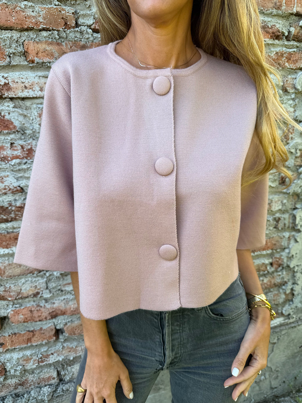 Chaqueta tejida rosado viejo