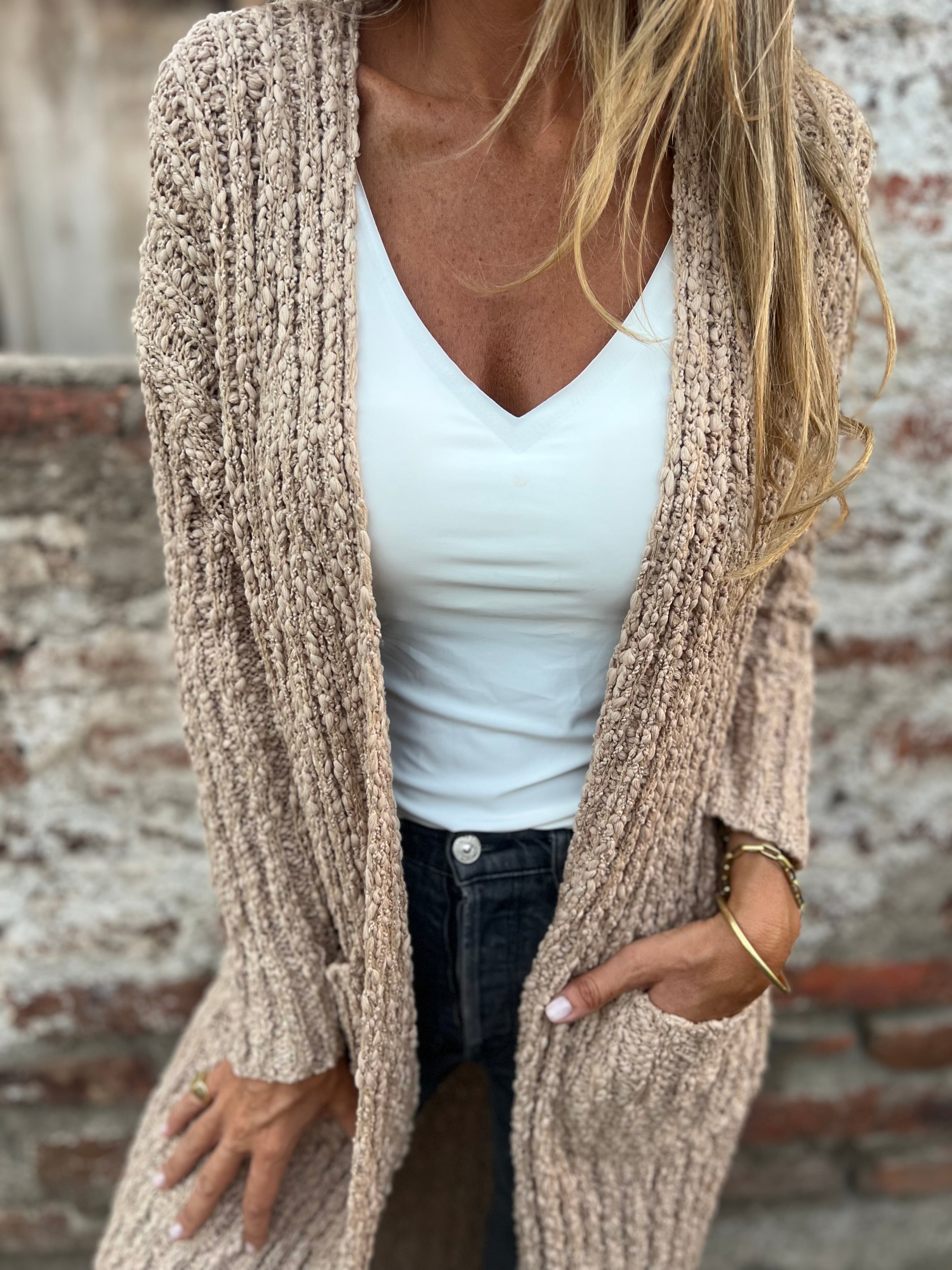 Chaleco básico largo chenille camel