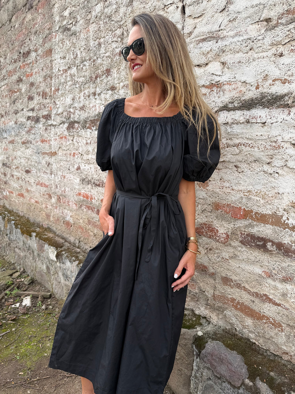 Vestido manga globo negro