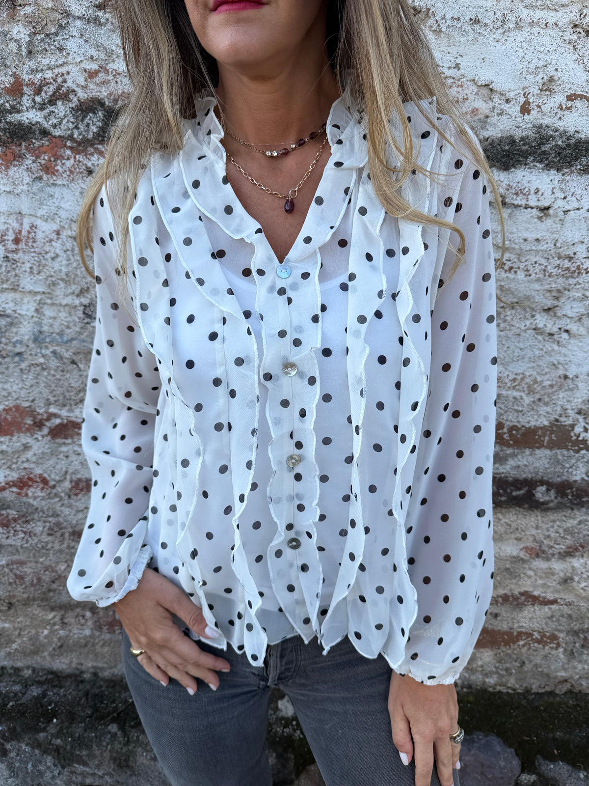 Blusa gasa puntitos crudo