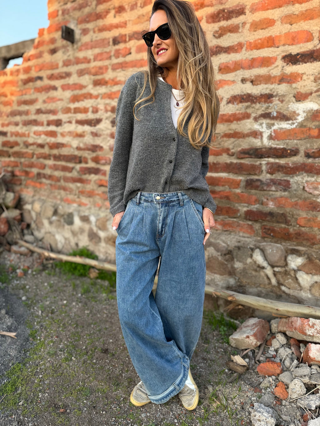 Bluejean pierna ancha new pinzas azul
