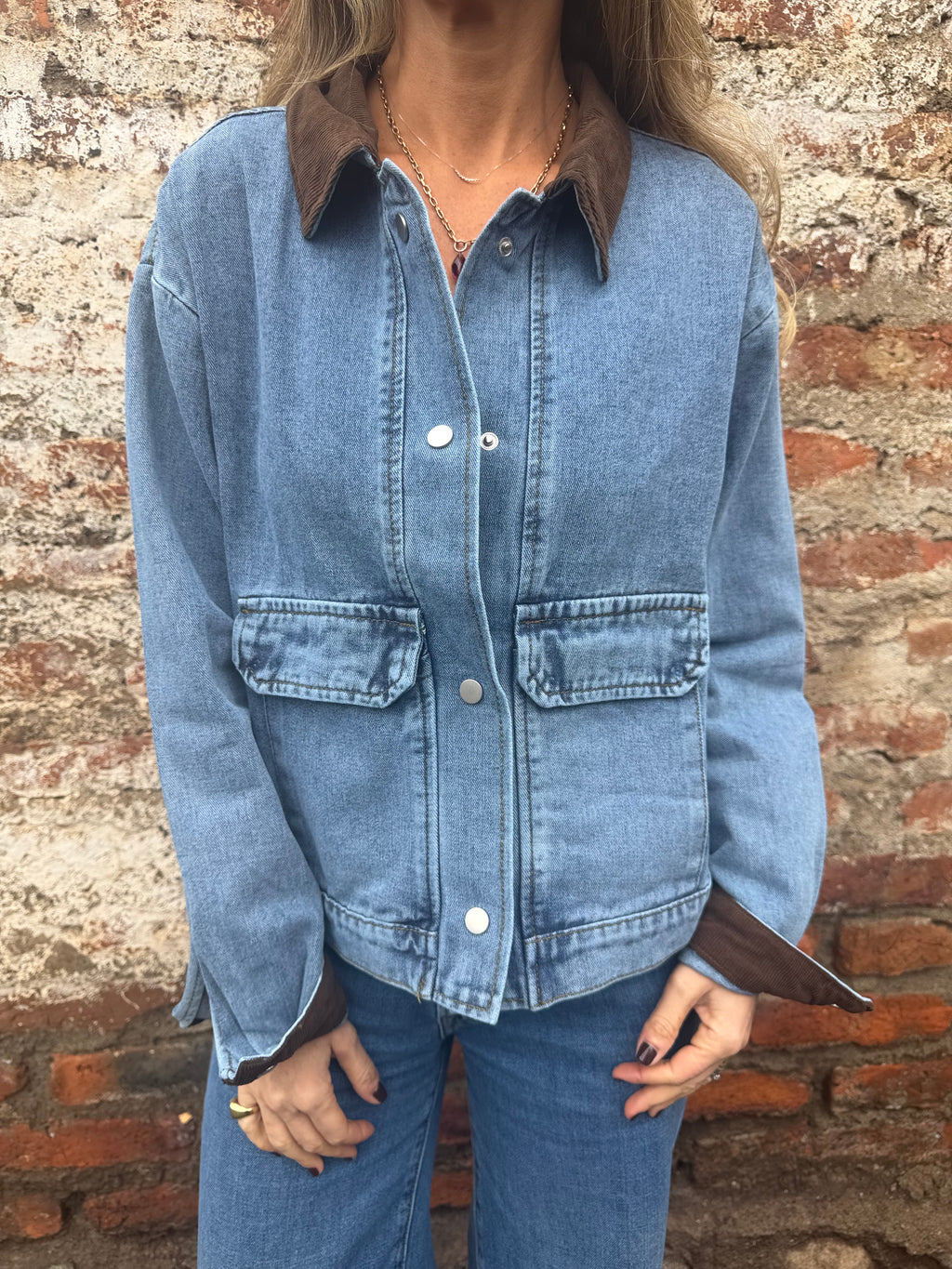 Chaqueta bluejean detalles cotelé celeste