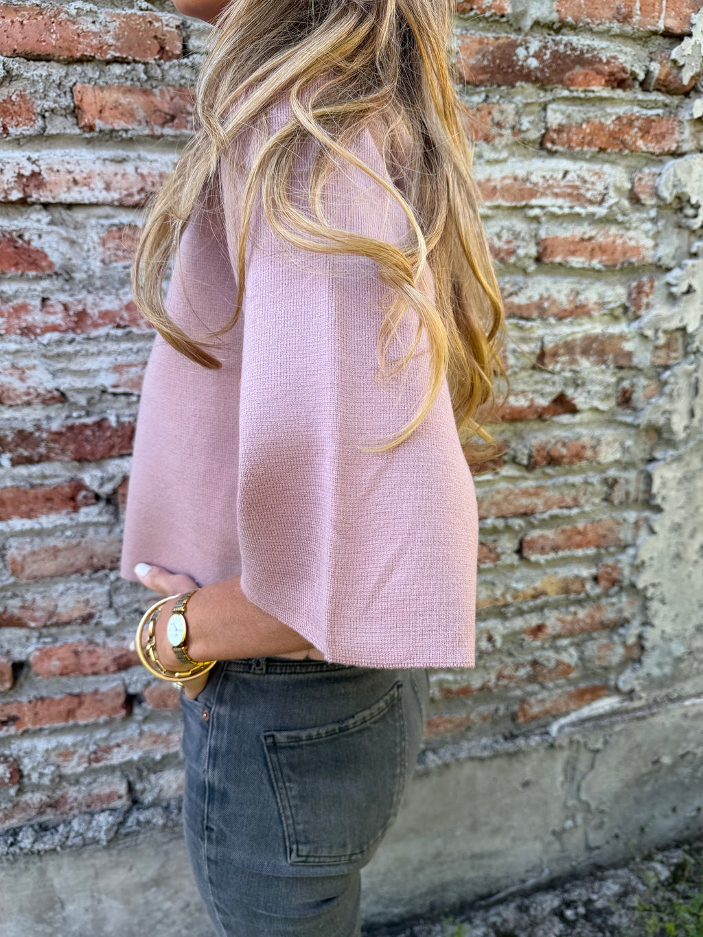 Chaqueta tejida rosado viejo