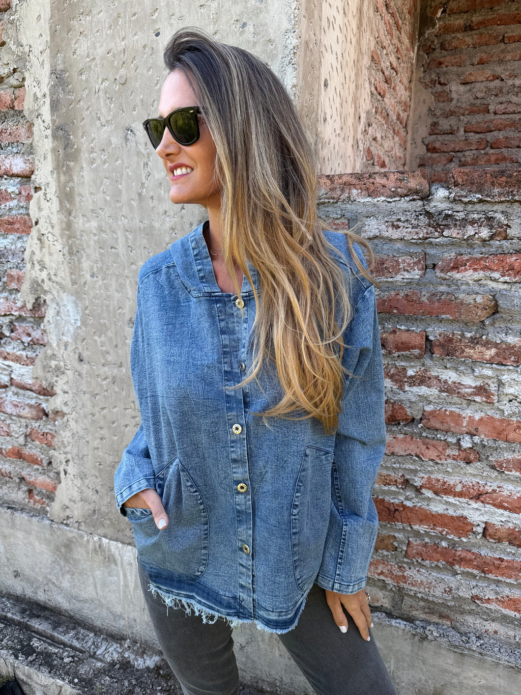 Chaqueta bluejean delgado azul