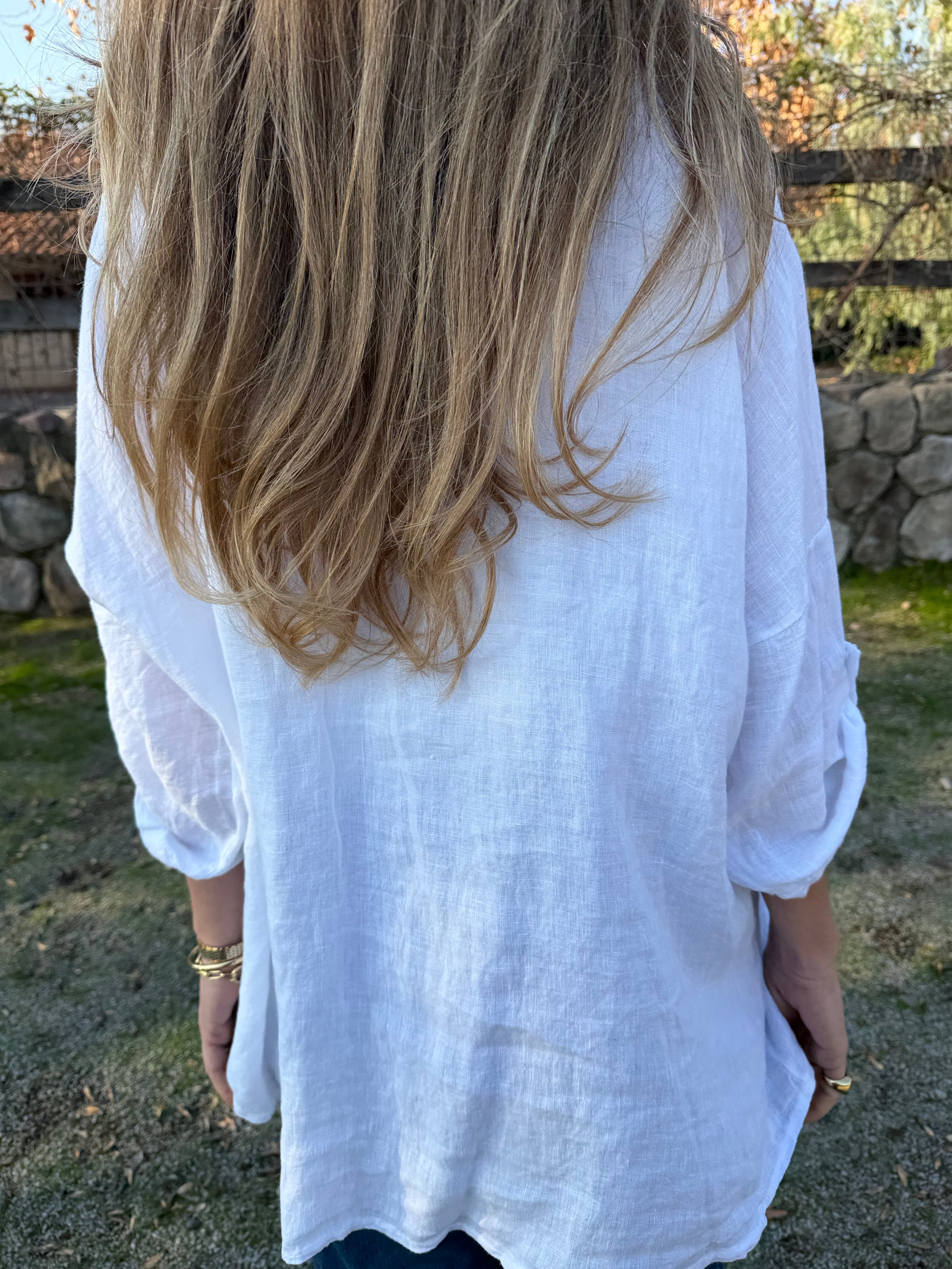 Blusón 100% lino camisera blanca