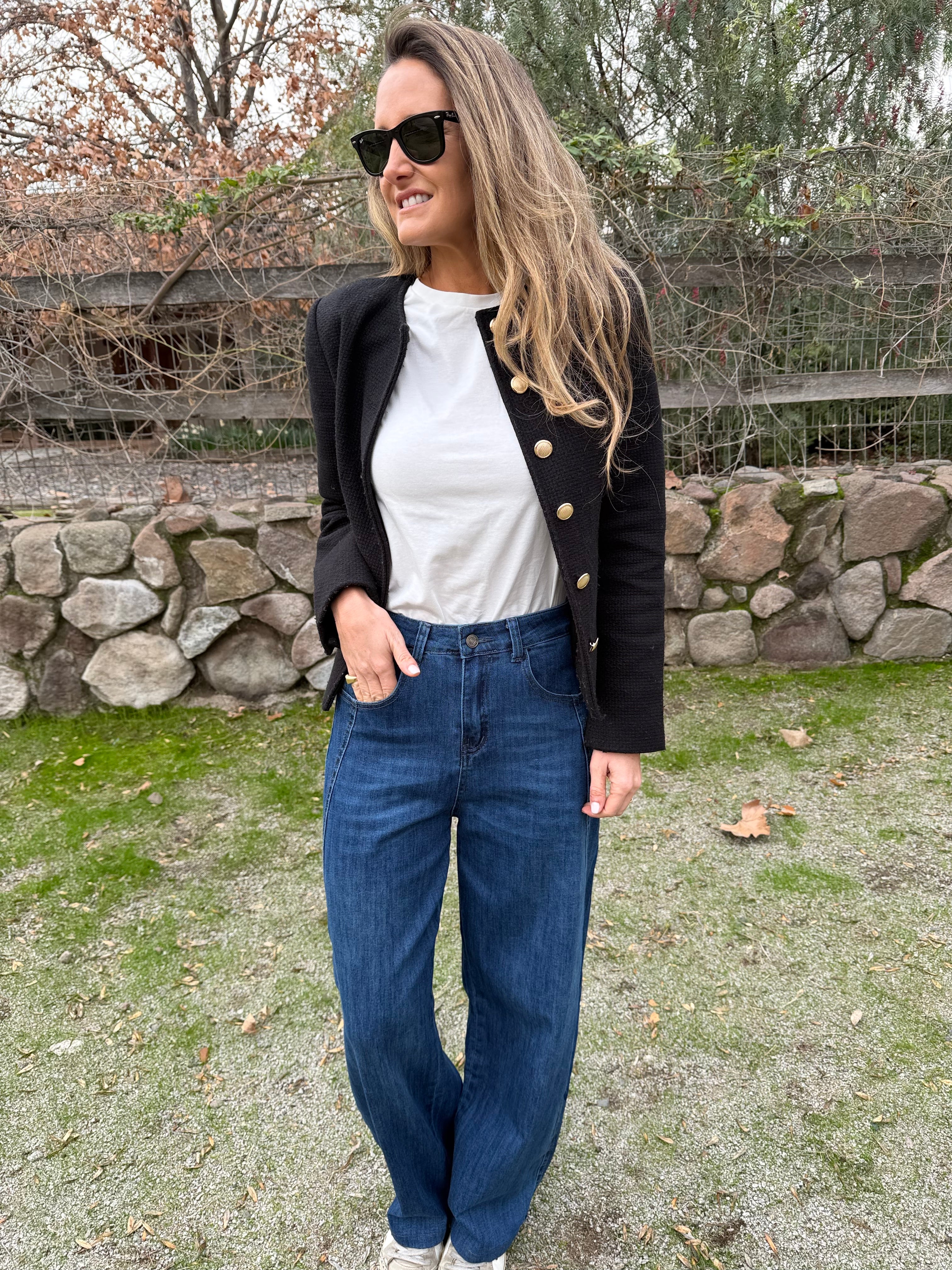 Bluejean tipo barrel detalles azul