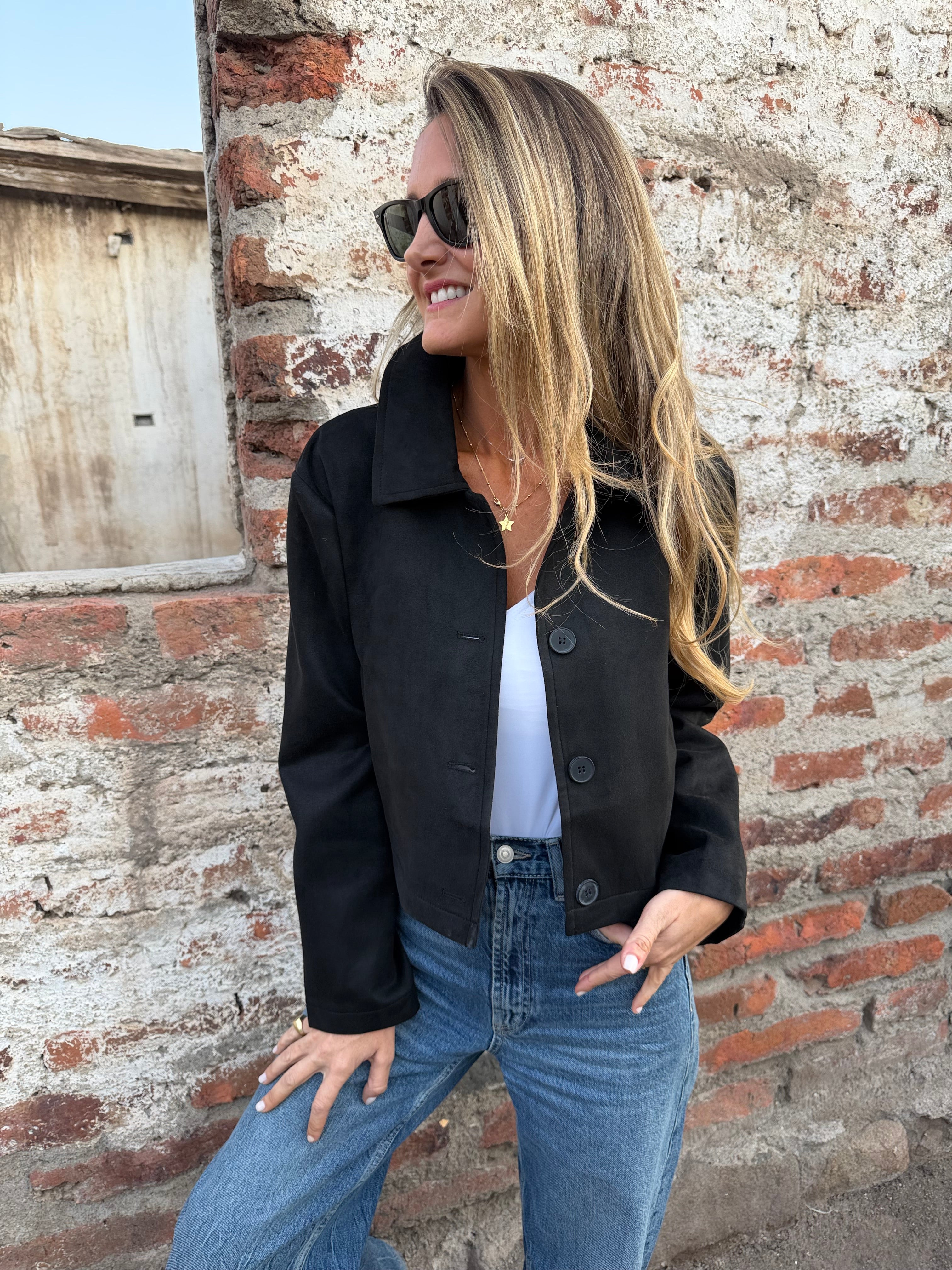 Chaqueta simple suede negra