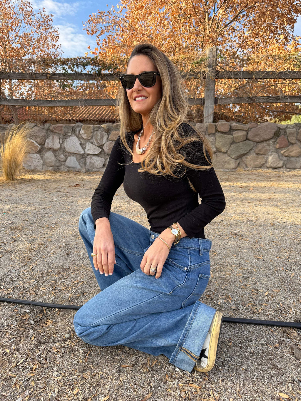 Bluejean clásico ancho doblez celeste