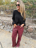 Pantalón ecocuero desgastado premium opaco burdeo