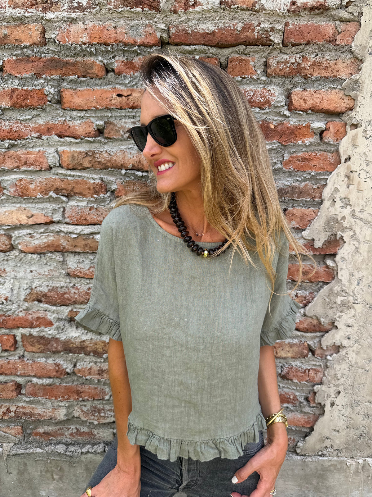 Blusa 100% lino vuelitos verde