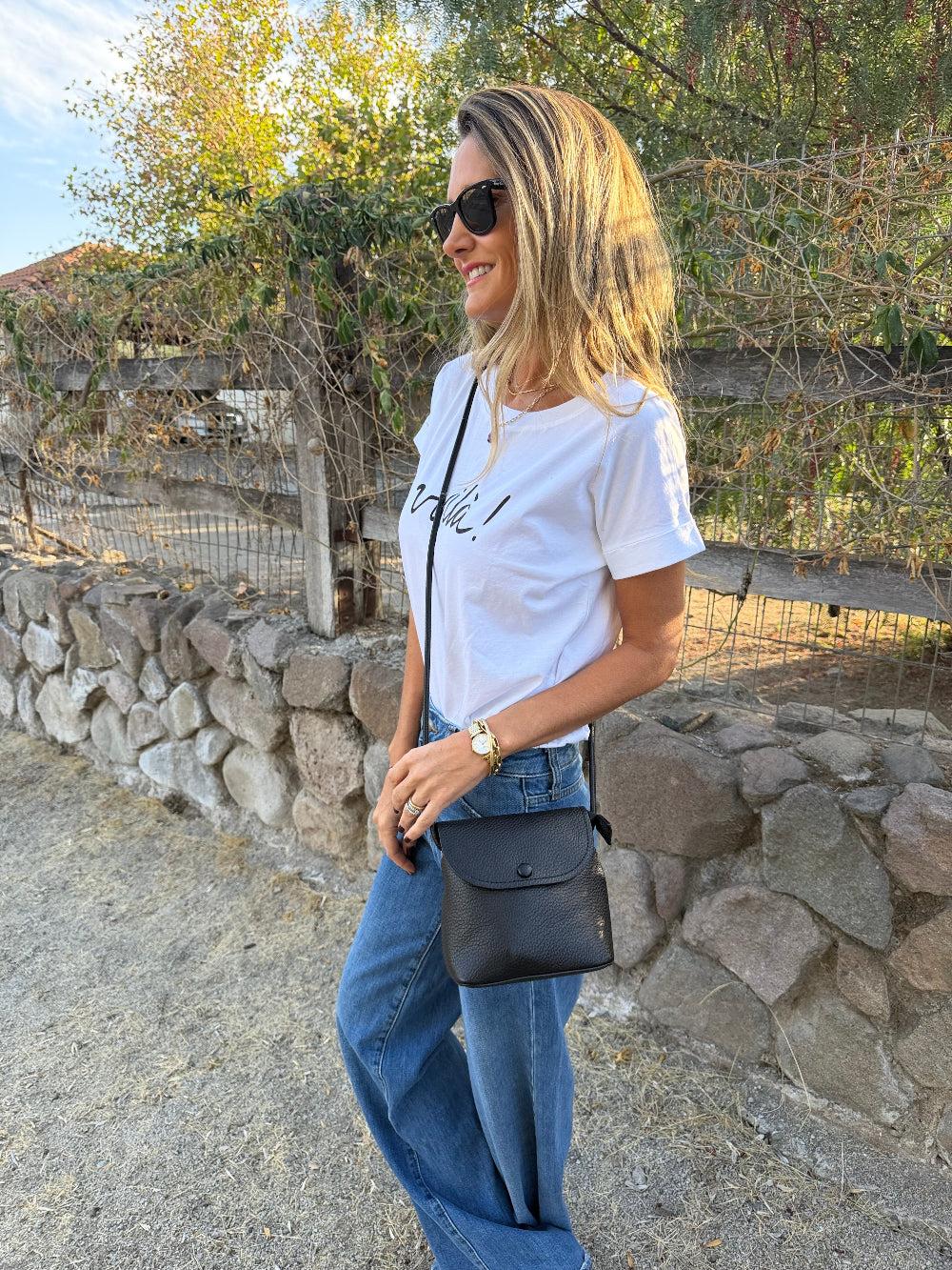 Cartera de hombro en efecto cuero graneado negro