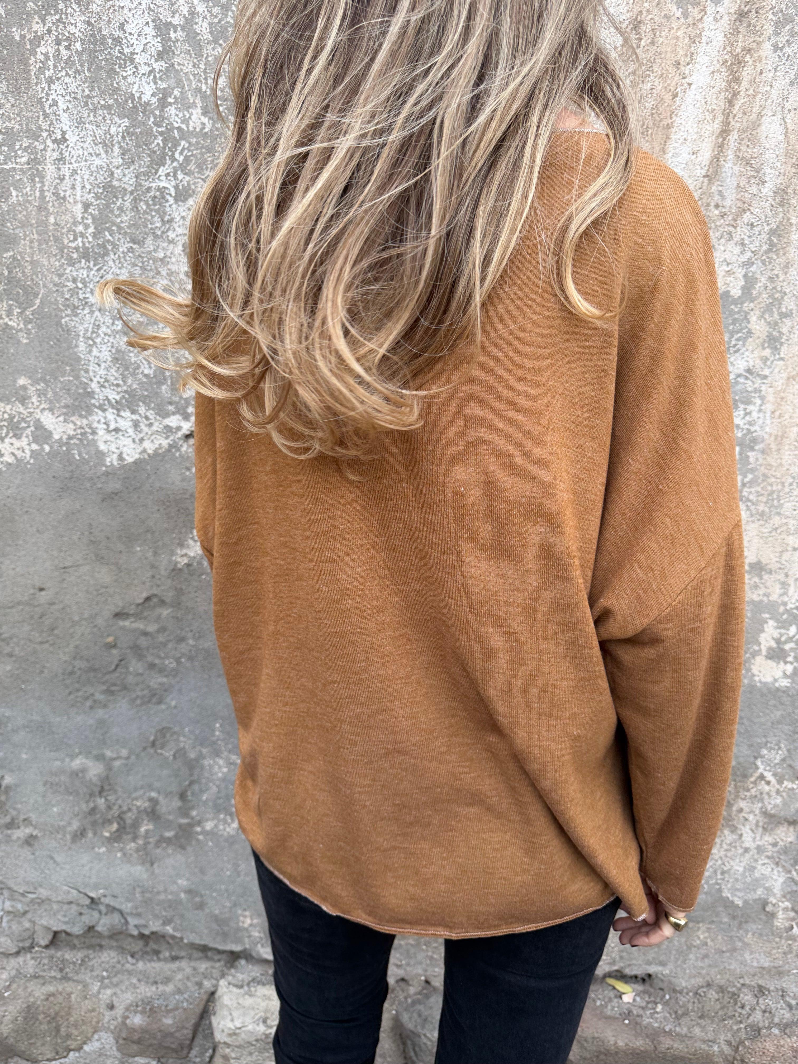 Maxxi polera lanilla bordes plateados camel