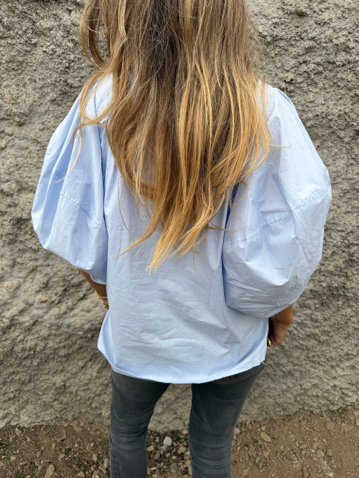 Blusa manga extra abullonadas celeste