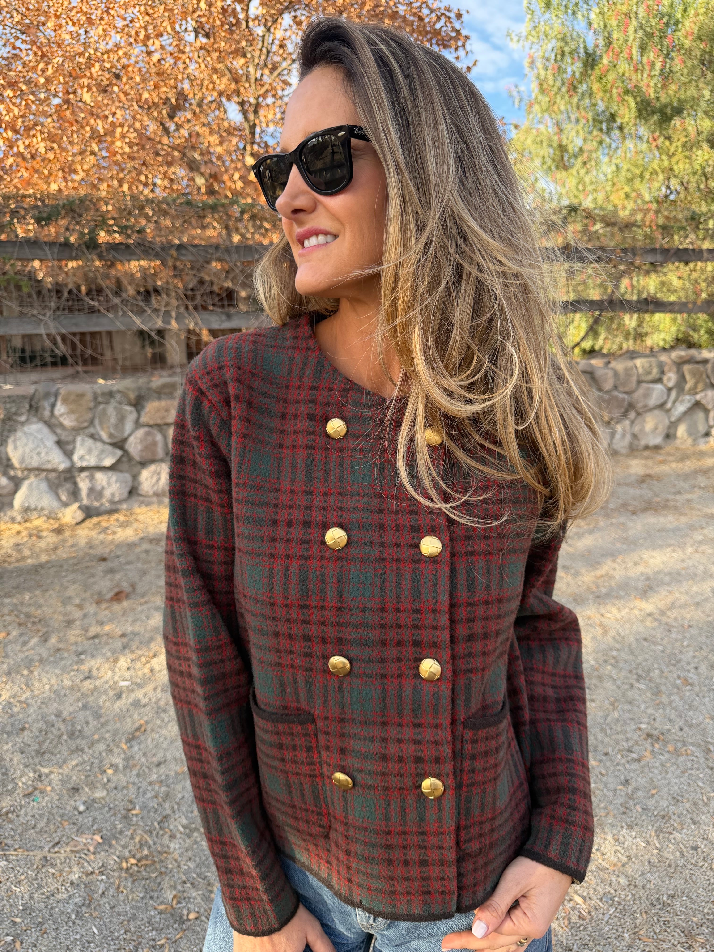 Chaqueta tipo raindoor escocés burdeo