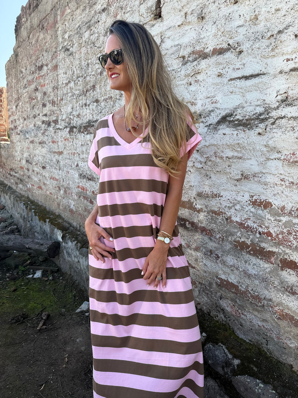 Vestido rayas rosado