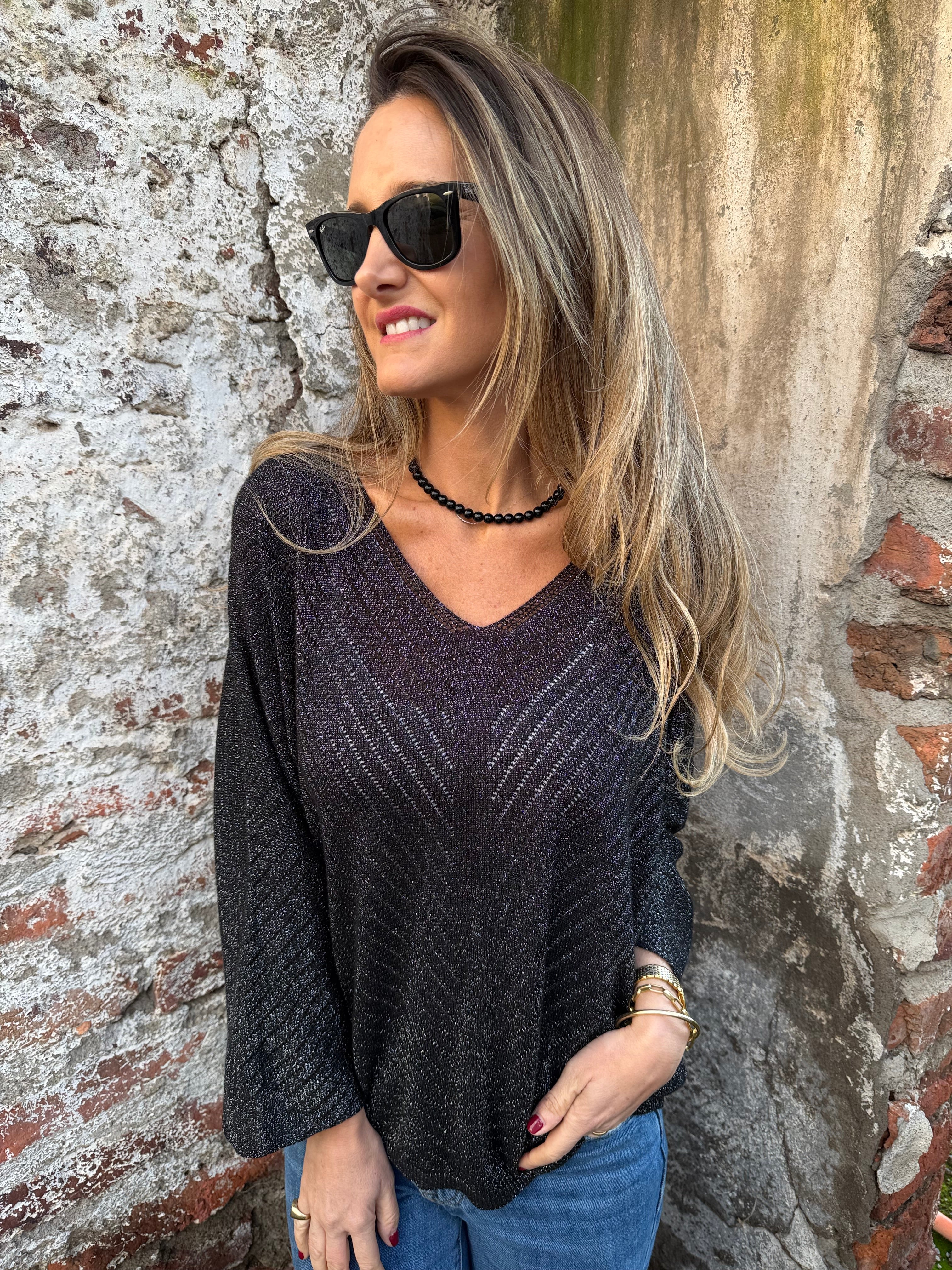 Chaleco diseños lurex negro