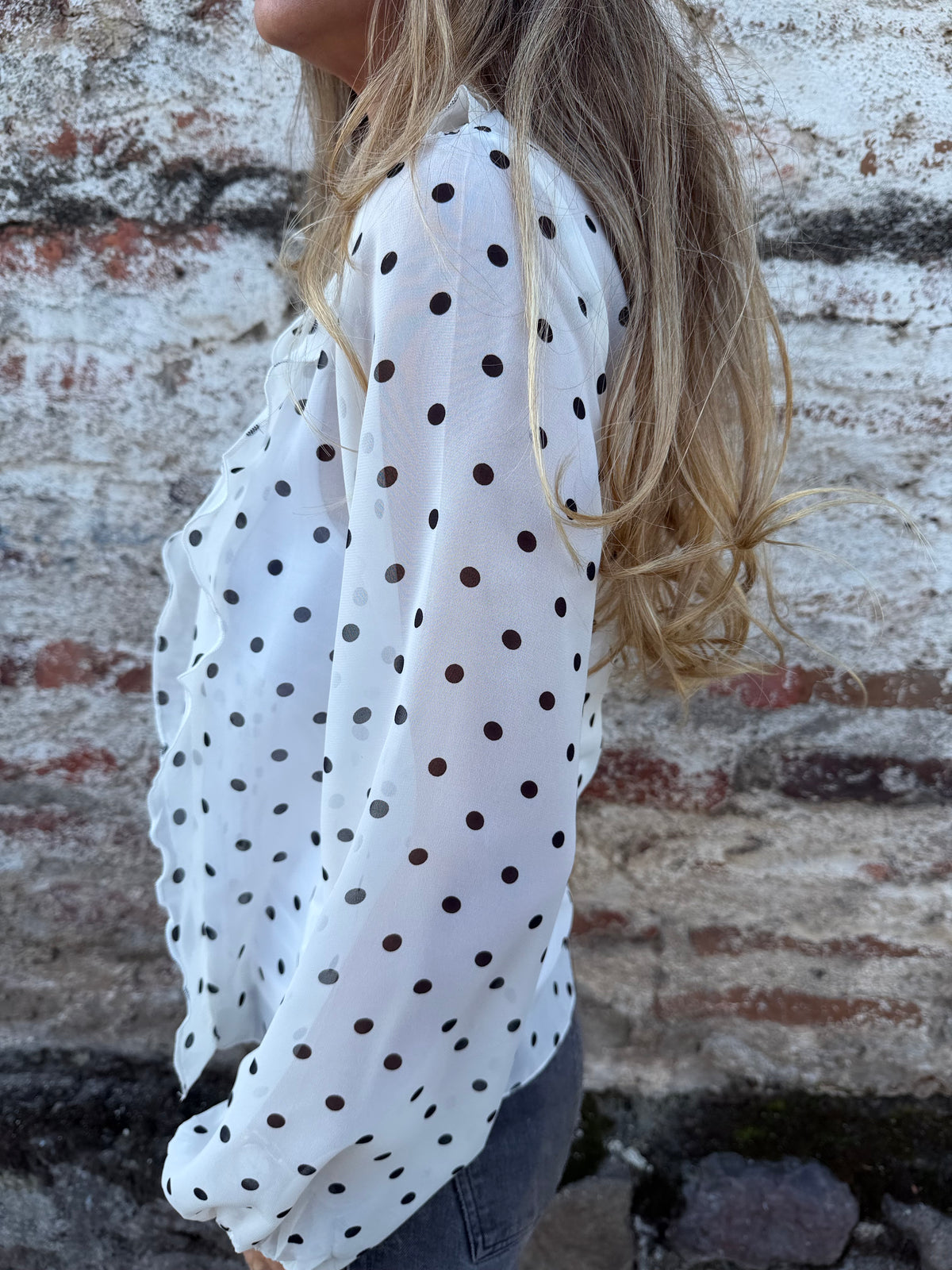 Blusa gasa puntitos crudo