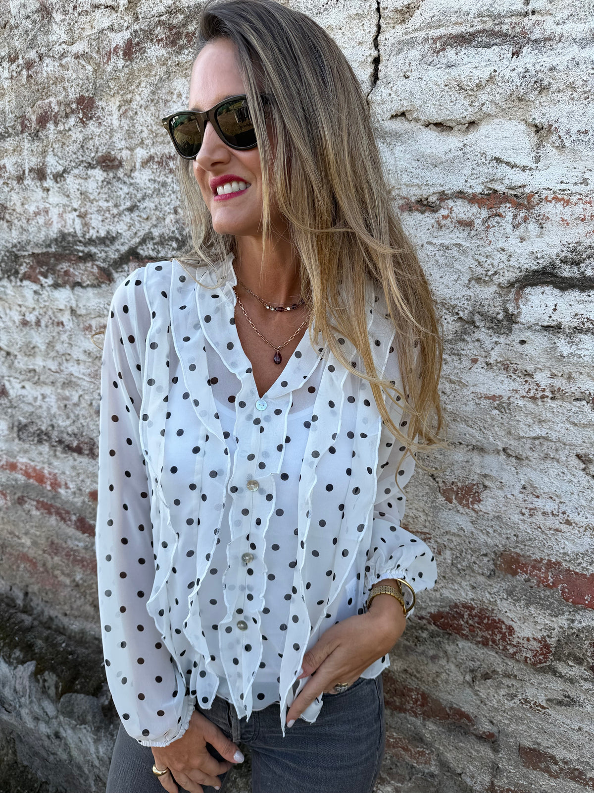 Blusa gasa puntitos crudo