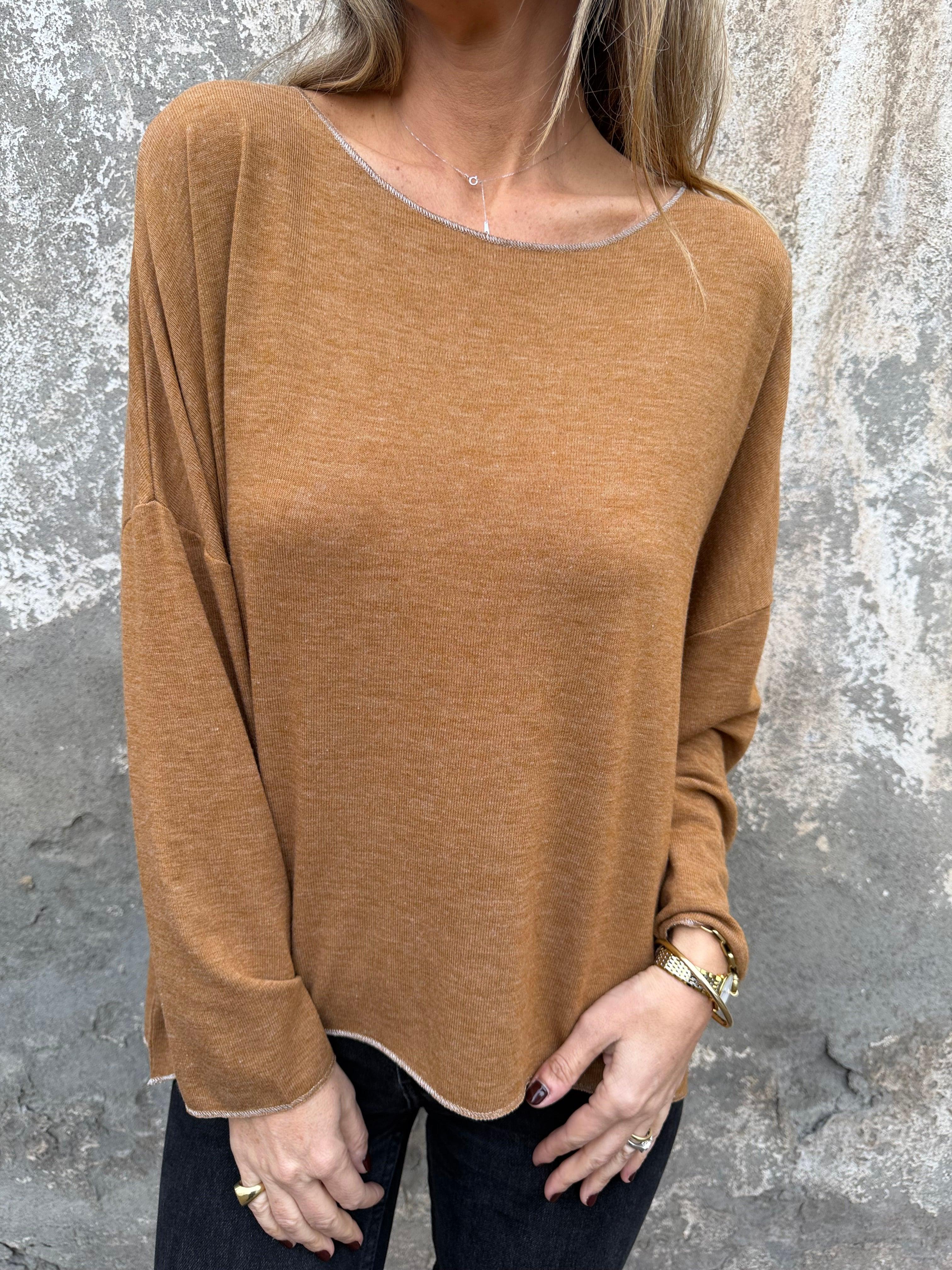 Maxxi polera lanilla bordes plateados camel