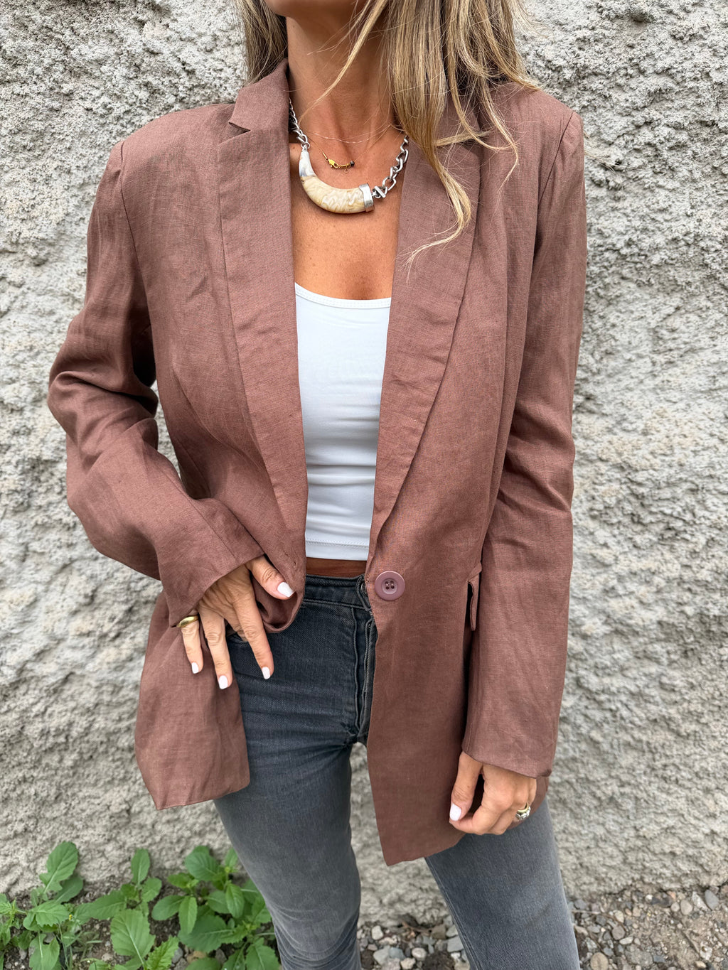 Blazer 100% lino perfecto café