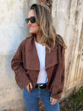 Chaqueta efecto gamuza solapa caramelo