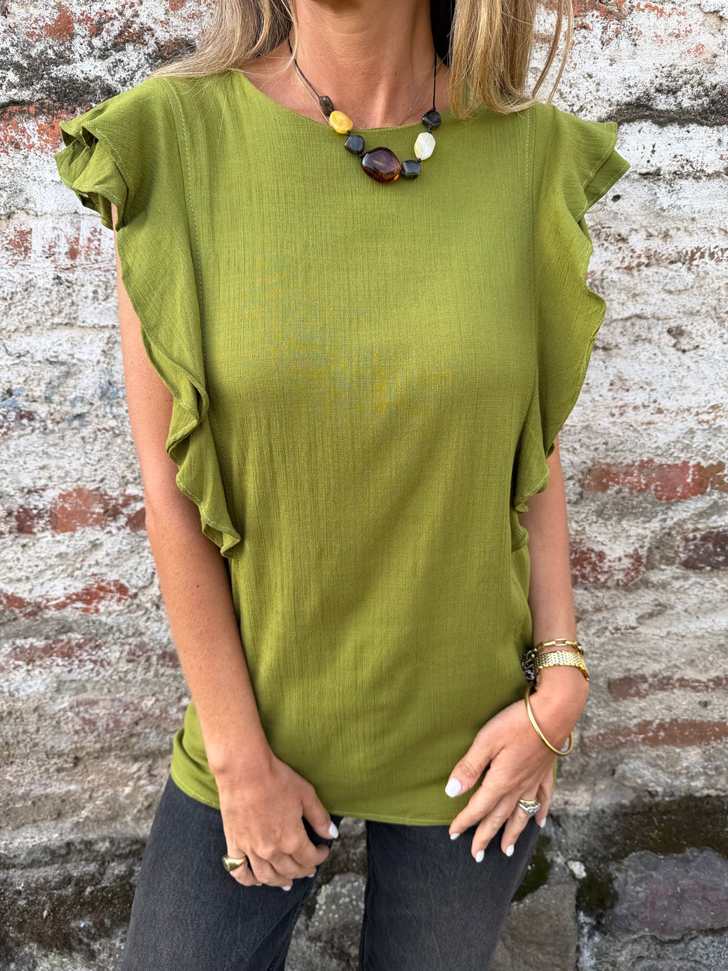 Blusa larga vuelitos laterales verde