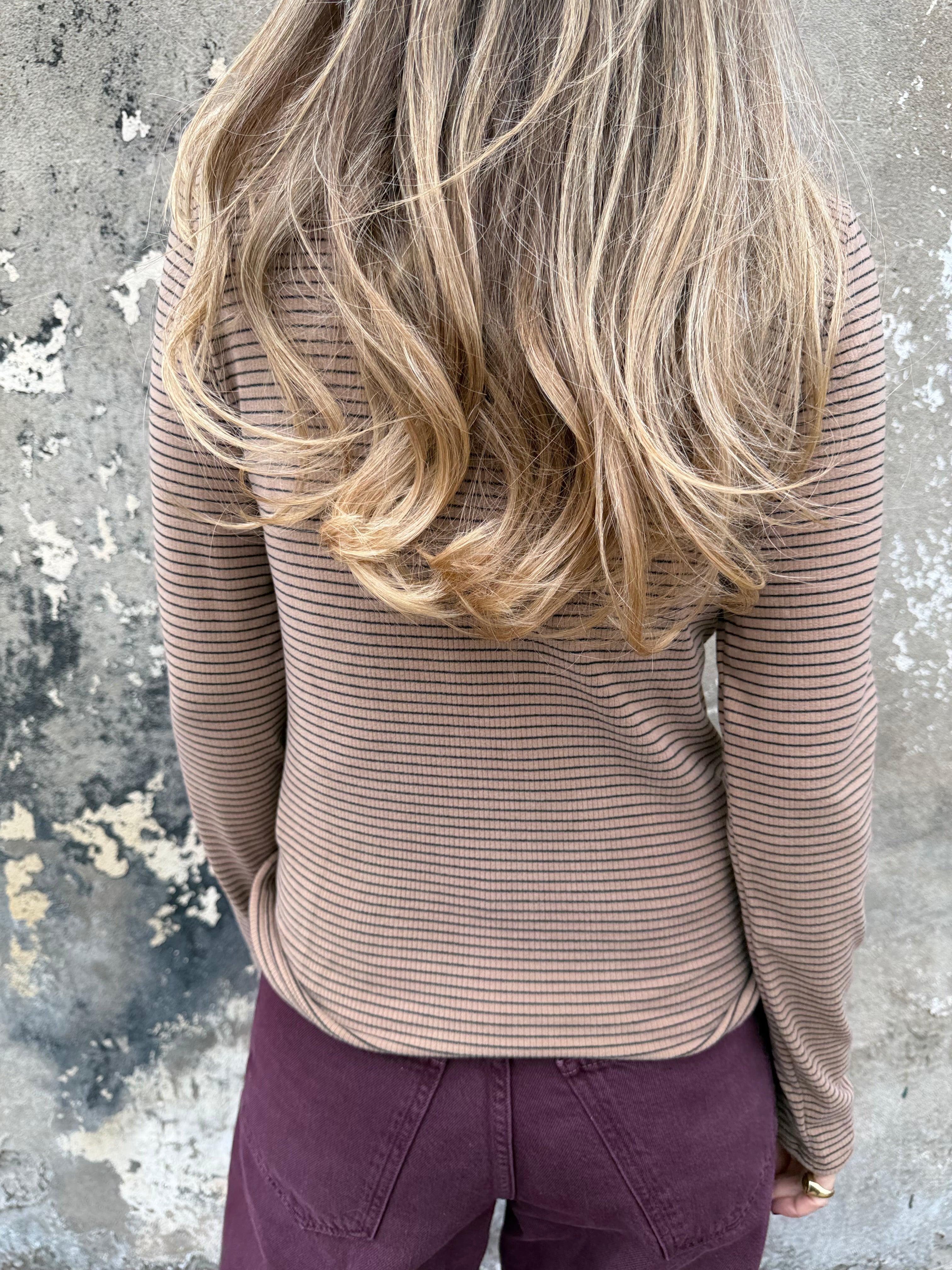Polera algodón/ micropolar rayada  camel