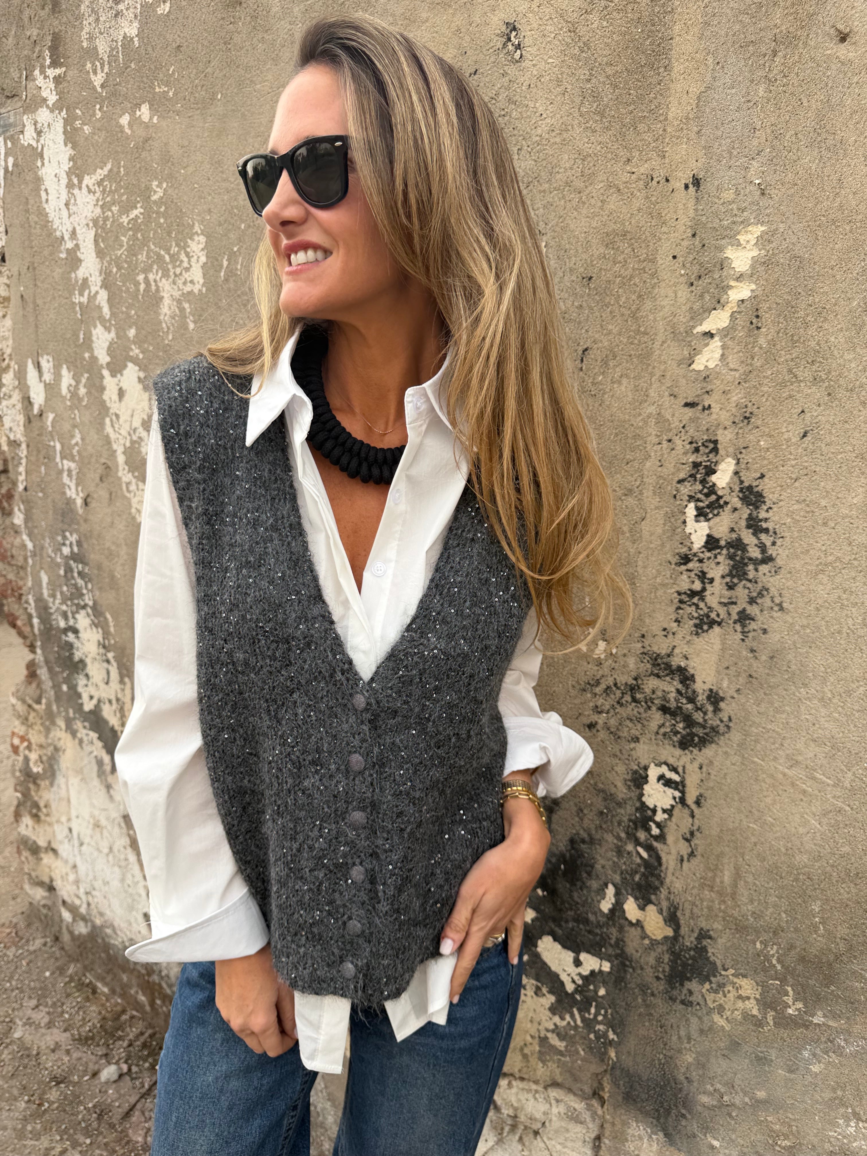 Chaleco sin mangas mini lentejuelas gris