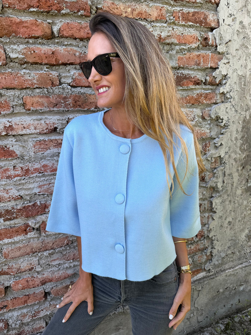 Chaqueta tejida celeste