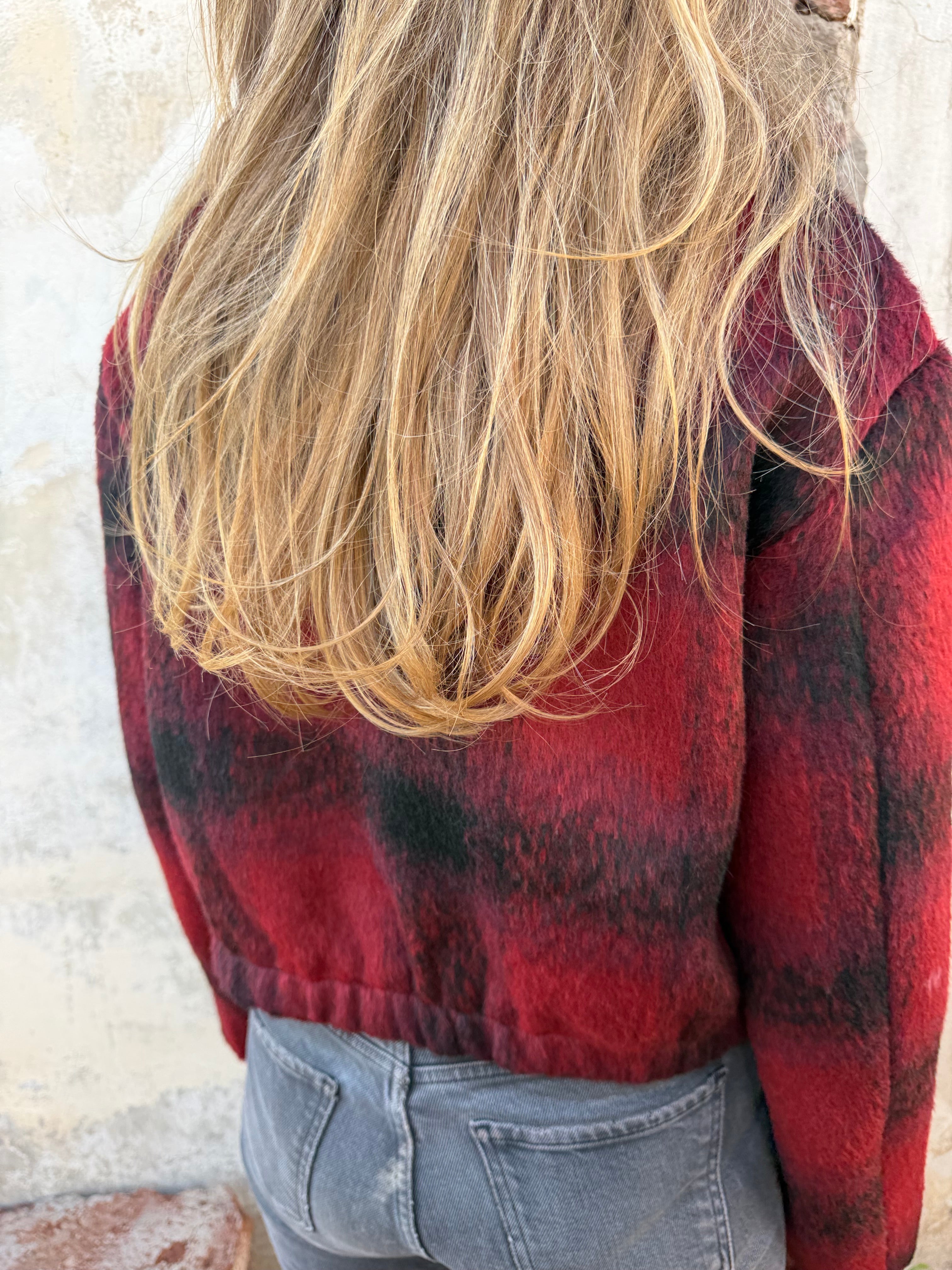 Chaqueta paño peludo escocés roja