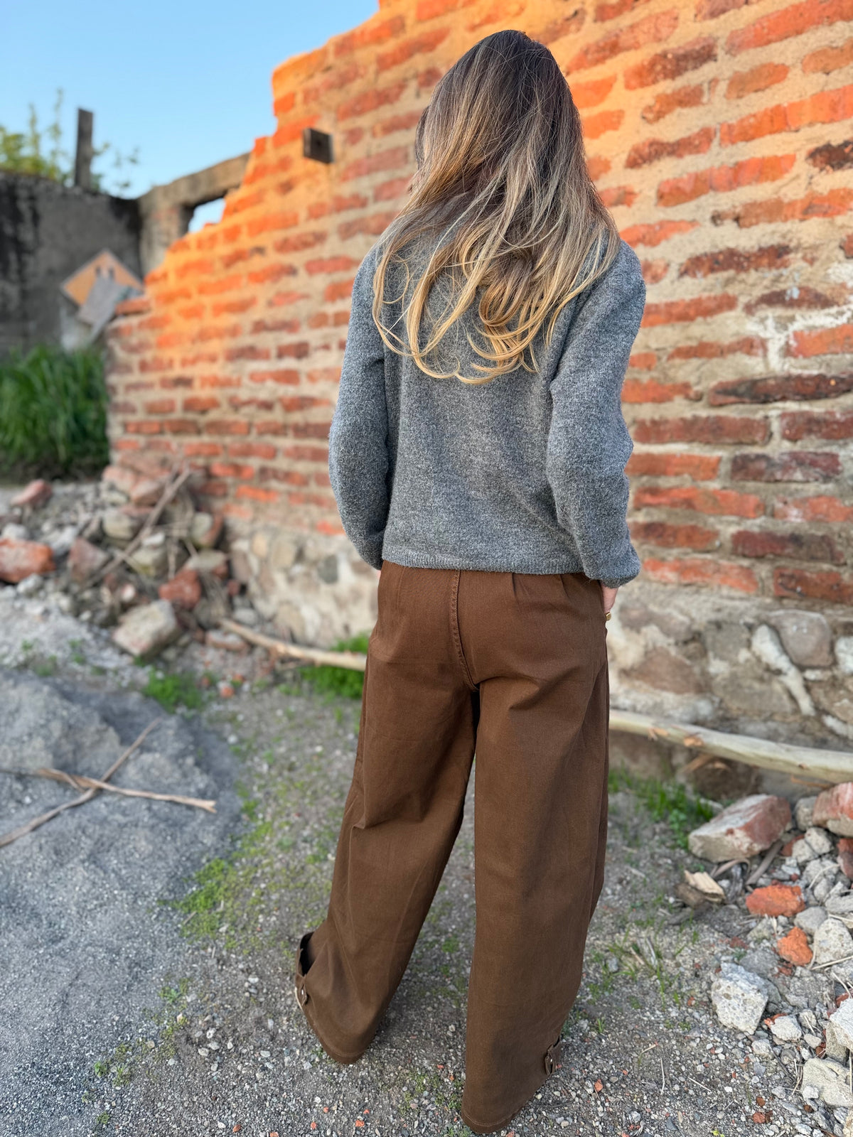 Bluejean pierna ancha new pinzas café