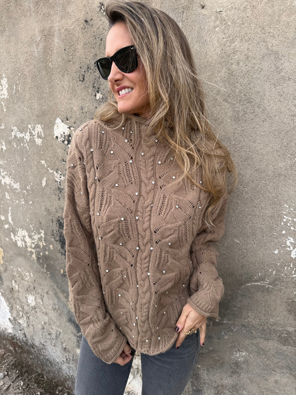 Chaleco trenzado cristales camel