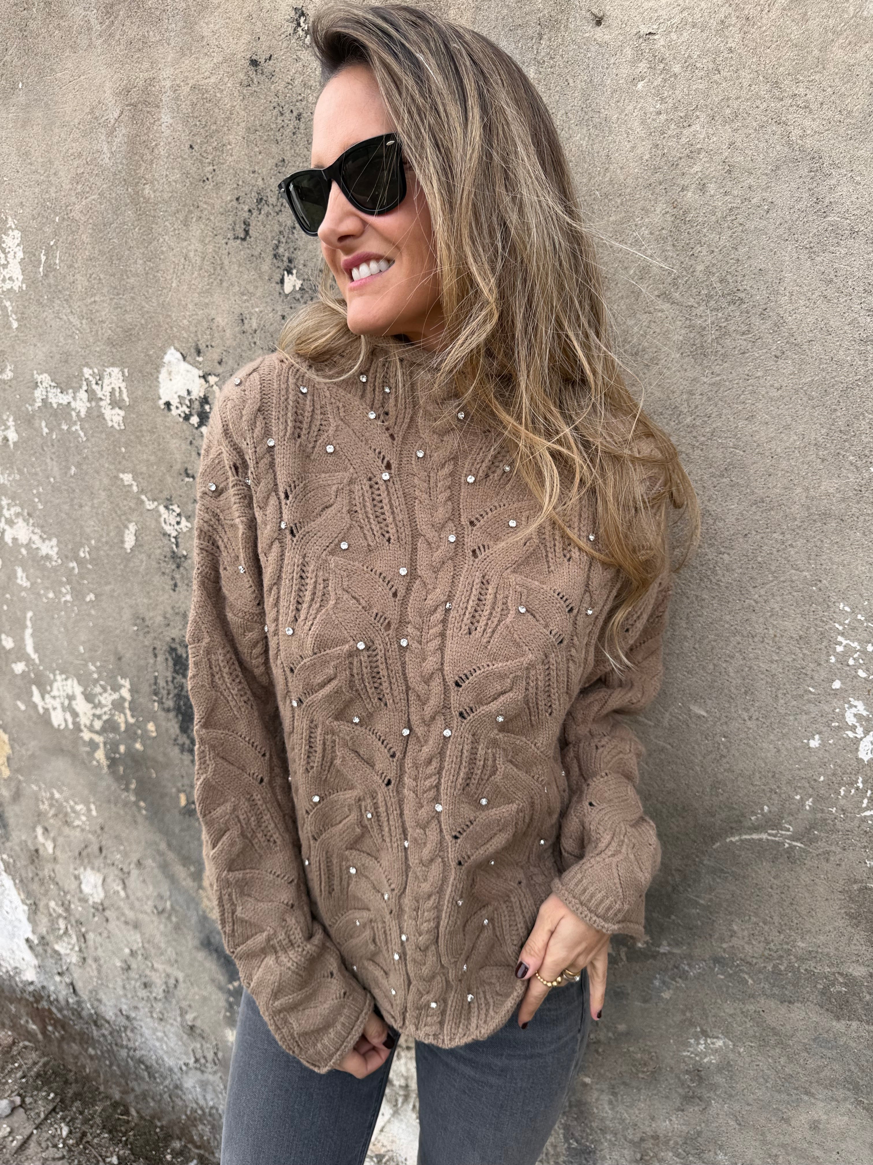 Chaleco trenzado cristales camel