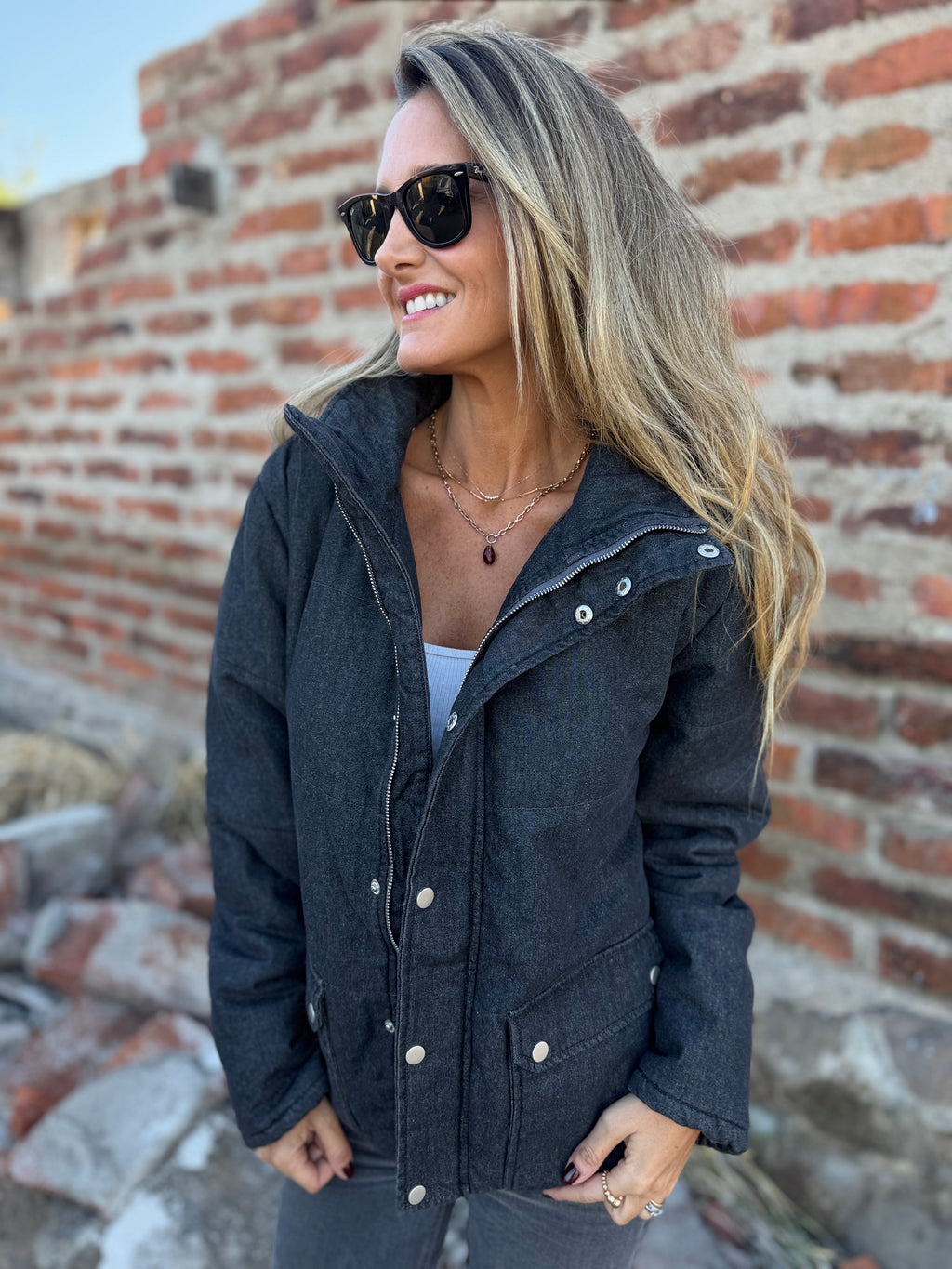 Puffa botones bluejean gris oscuro
