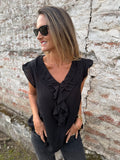 Blusa vuelitos escote central negra