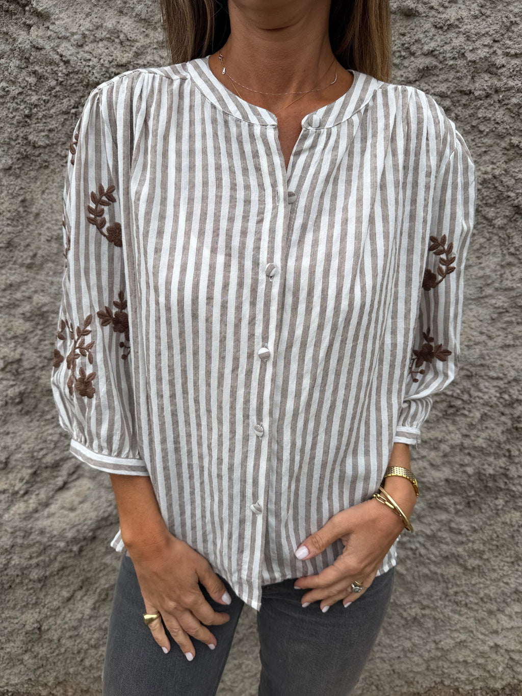 Blusa enredaderas mangas bordadas café