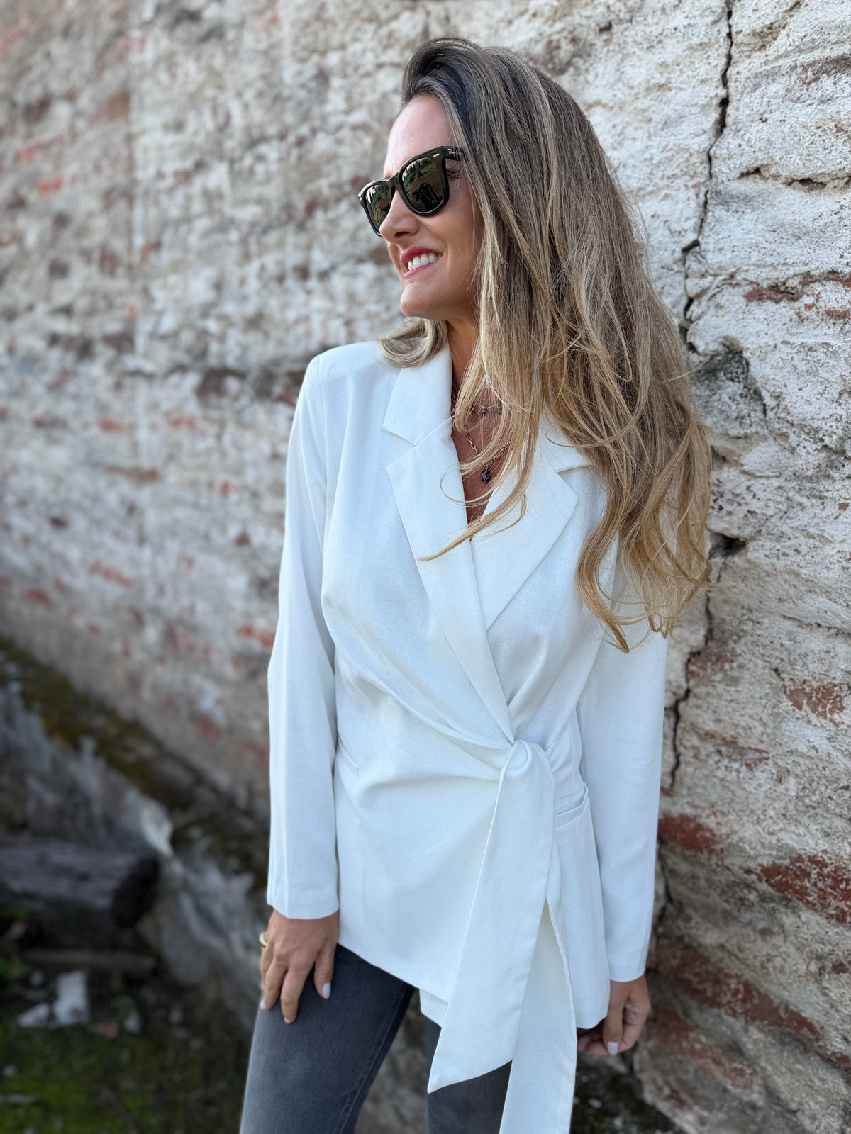 Blazer linoto amarra blanco