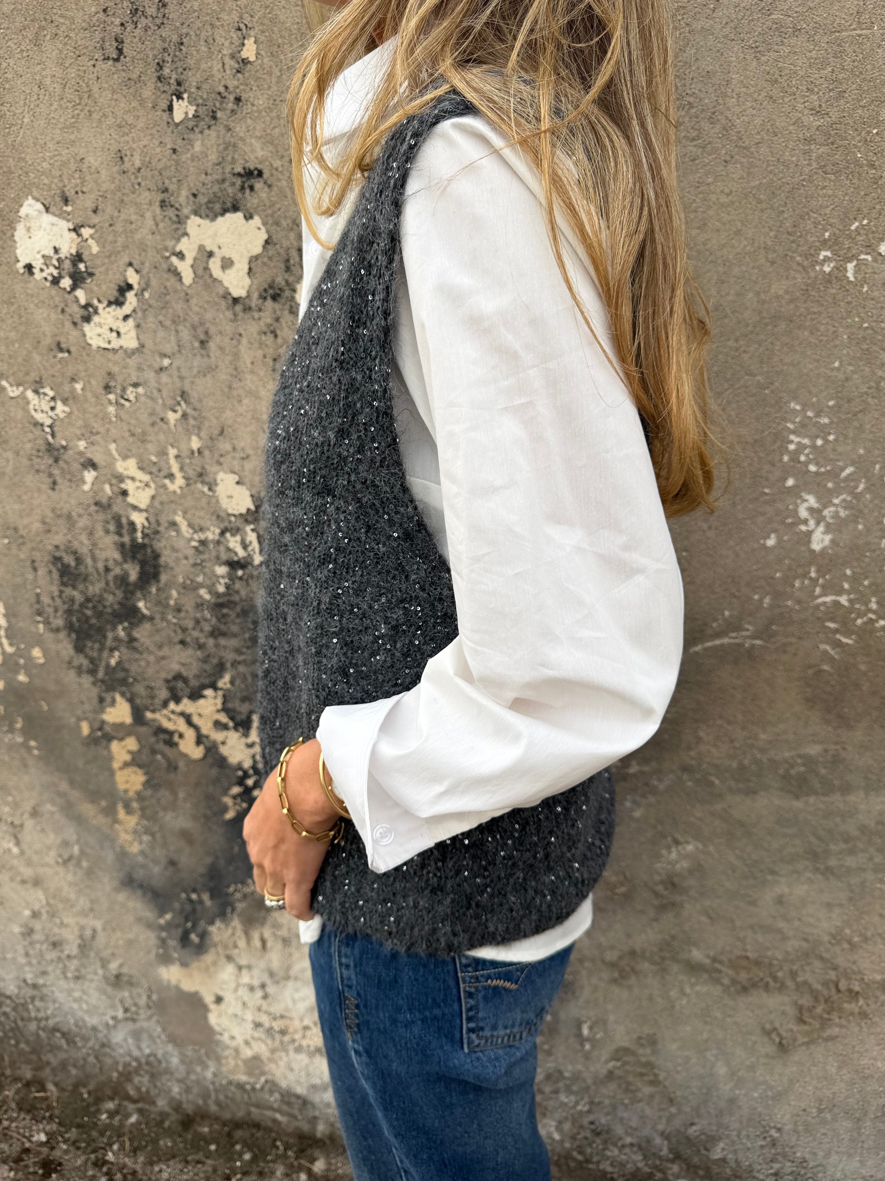Chaleco sin mangas mini lentejuelas gris