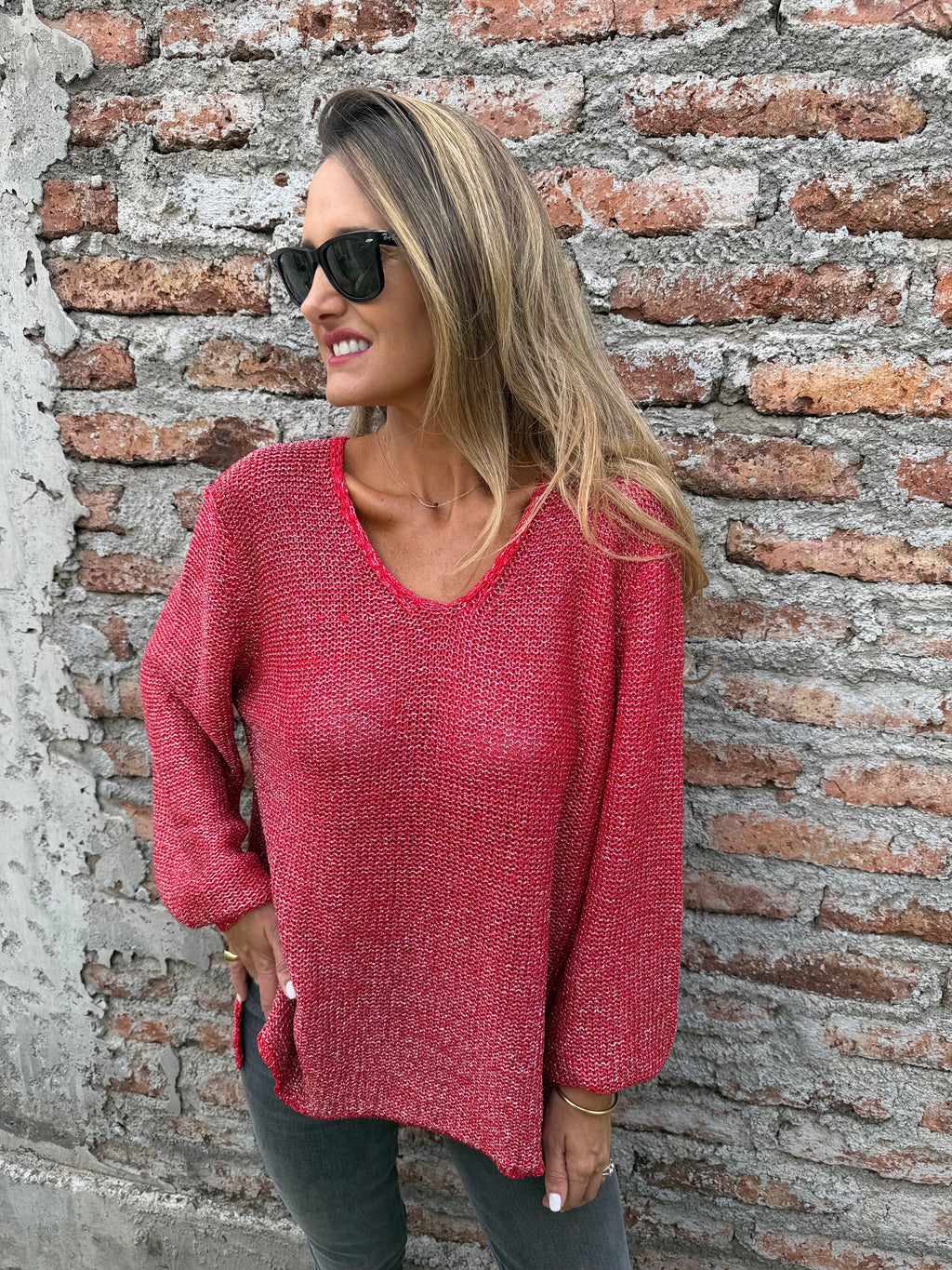 Chaleco lurex manga aglobada rojo