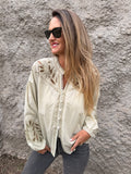 Blusa botoncitos coqueta broderie verde claro