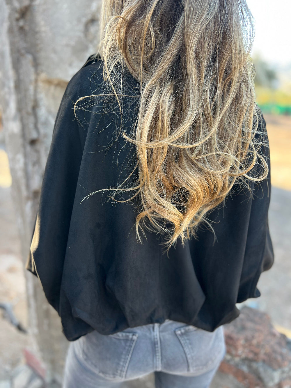 Chaqueta efecto gamuza negra